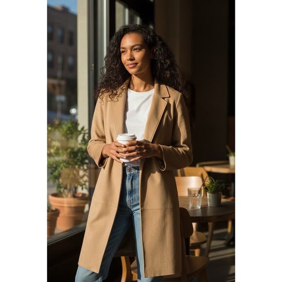 Babaton x Aritzia Callahan Jacket Open Front Vegan Suede Tan Camel Women's Small - Picture 15 of 15